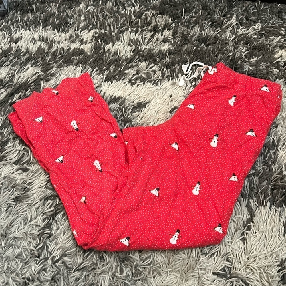 Red J. Crew Snowman Pajama Pants